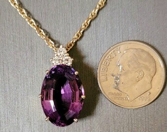 14K Yellow Gold Amethyst and Diamond Pendant with a 14K Gold Pendant Chain
