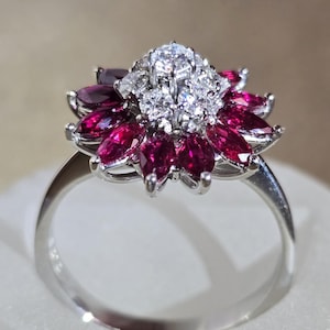 Bague en platine avec diamants de 0,53 carat et rubis de 2,20 carats, taille 10