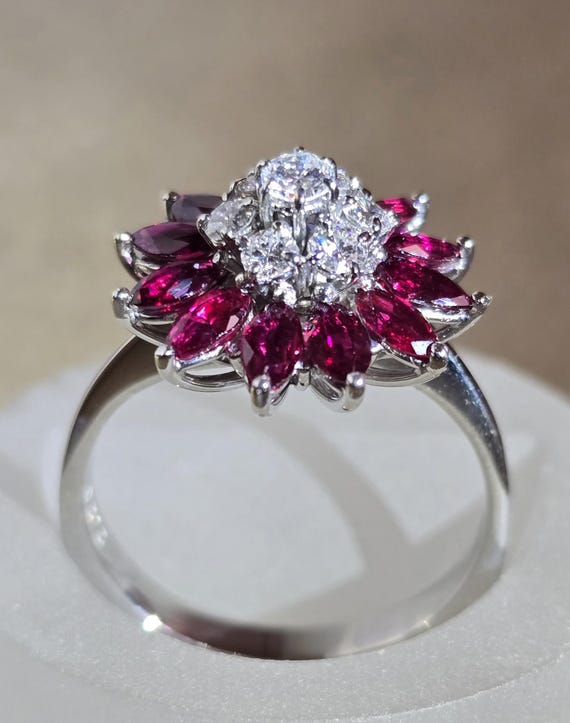 PLATINUM .53 Carat Diamond 2.20 Carat Ruby Ring SZ 10