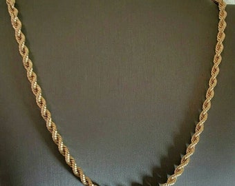 14K Yellow Gold Solid Vintage Rope Chain Necklace Weighing 21.20 Grams and Measures 15.50 Inches Long