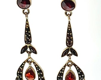Pair of 14K Yellow Gold Antique Garnet Earrings with Leverback style Fasteners