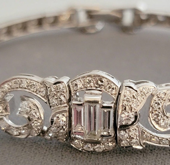 14K White Gold Diamond Vintage Statement Bracelet… - image 3