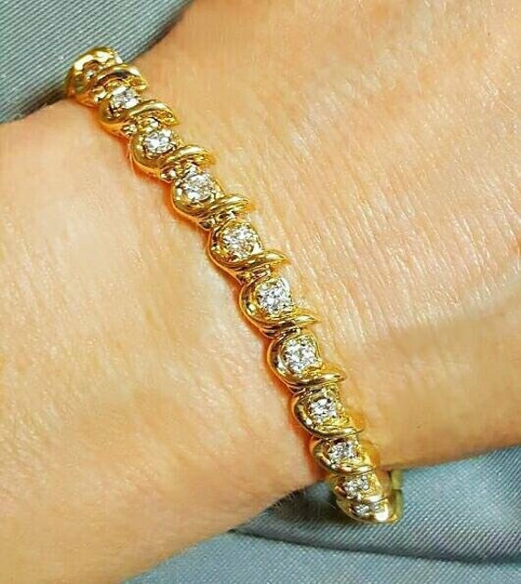 14K Yellow Gold Fine Quality Diamond Tennis Bracelet