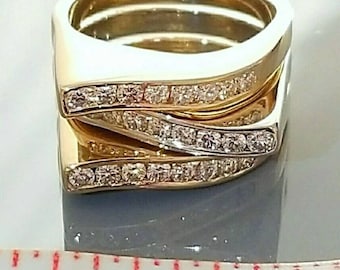 14K Yellow and White Gold Channel set Diamond Statement Ring. Stunning Diamonds
