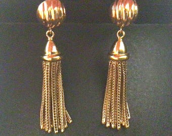 Antique 18K Yellow Gold Tassel Earrings, Leverback Dangle