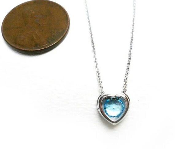 14K White Gold Blue Topaz and Diamond Heart Shape… - image 3