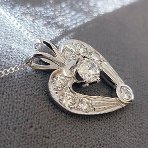 14K White Gold Diamond Heart Shaped Pendant on a 14K Gold Pendant Chain image 3