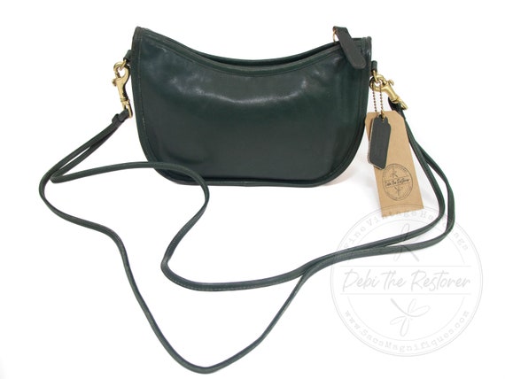 Vintage Coach Swinger Cross Body Bag Green Leather