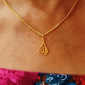 Tear Drop shaped Allah Pendant 22 Carat Gold Plated Handmade in Arabic calligraphy Islamic gift item