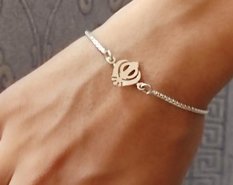 Silver Khanda Bracelet Handmade in PUNJABI Gurmukhi with high polish and shiny finish Sikh Khalsa gift item