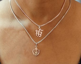 Sterling Silver Ek Onkar & Khanda Pendants, Punjabi Sikh Jewelry