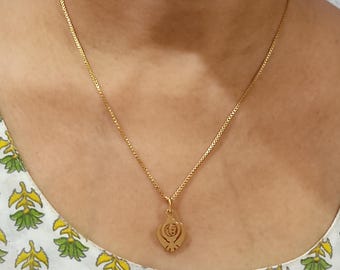 Handmade Gold Plated Khanda and Ek Onkar Pendant, Punjabi Sikh Khalsa