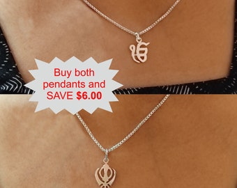 Sterling Silver Ek Onkar and Khanda Pendants handmade Punjabi Sikh Khalsa buy both and Save USD6