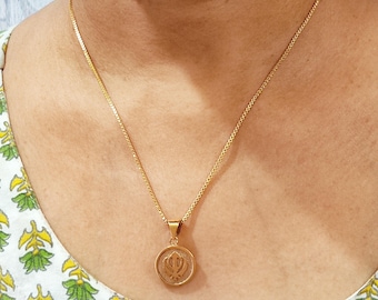 Gold Plated Ek Onkar and Khanda Pendant, Punjabi Sikh gift item