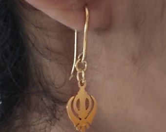 Boucles d'oreilles Khanda faites à la main en plaqué or Punjabi Sikh Khalsa symbole religieux