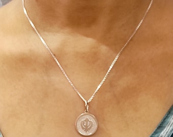 Sterling Silver Two-Sided Ek Onkar and Khanda Pendant, Sikh Khalsa Gift item