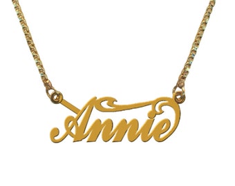 Personalised Gold Plated Handmade SWIRL on Top Name Necklace with ANY NAME of your choice in English