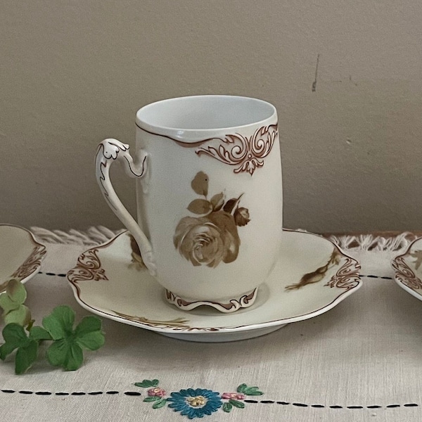 3 Antique Silesia OLD IVORY 82 China Tea Sets - Petite Tea Set Demitasse - Made in Silesia Germany