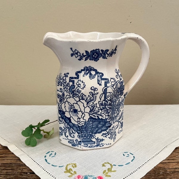 Vintage Pitcher Blue and White Transferware