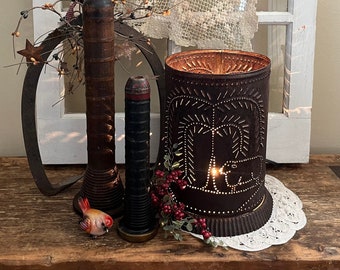 Rusty Punched Tin Night Light - Vintage Primitive Rustic Large Farmhouse Night Light