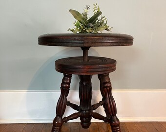 Antique Piano Stool With Cast Iron Glass Ball Claw Feet Round