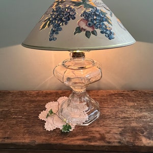 Vintage Oil Lamp Converted Electric Oil Lamp Clear Glass Pedestal Lamp