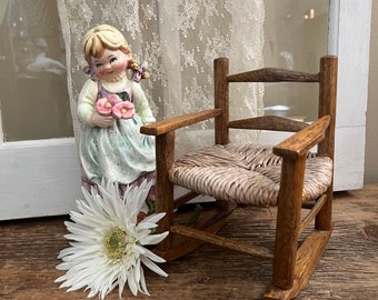 Sweet Vintage Miniature Wood Rocking Chair - Vintage Display Doll Plant Wooden Rocking Chair