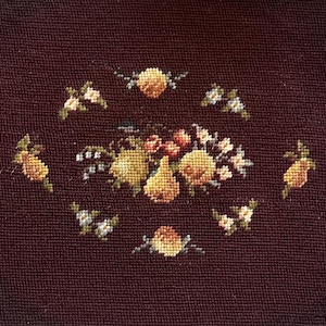 Antique Needlepoint Seat Cover - Stool Cover - Needlepoint Pillow - Framed Needlepoint Pansies