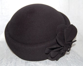 Adolfo II 80s Wool Hat Paris New York Adolfo II Women&#39;s Black Wool Hat