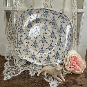 Vintage Skye McGhie - Rose Brocade Blue and White 10 1/2&quot; Plate- Porcelain Blue and White Plate by Skye McGhie