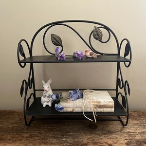 Vintage Wrought Iron 2 Tier Wall Shelf - Wrought Iron Metal