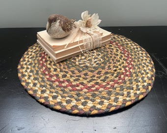 Braided Chair Pad - Set of 2 Vintage Braided Seat Pad - Multi Color Braided Round 15"