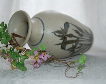 Vintage Iris Flower by Emerson Creek Pottery Stoneware Vase - Iris Flower Pattern