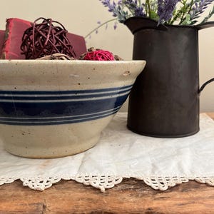 Stoneware Pottery 9&quot; Mixing Serving Bowl - Farmhouse Crockery Pottery Cobalt Blue Rings Country Bowl