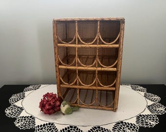 Vintage Wine Rack - Bamboo Rattan Wicker Wine Rack Organizer - 12 Bottle Wine Holder