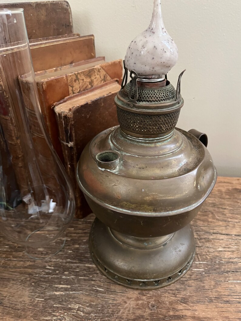 Vintage Brass Oil Lamp Millers Vestal Co Primitive Electric Antique