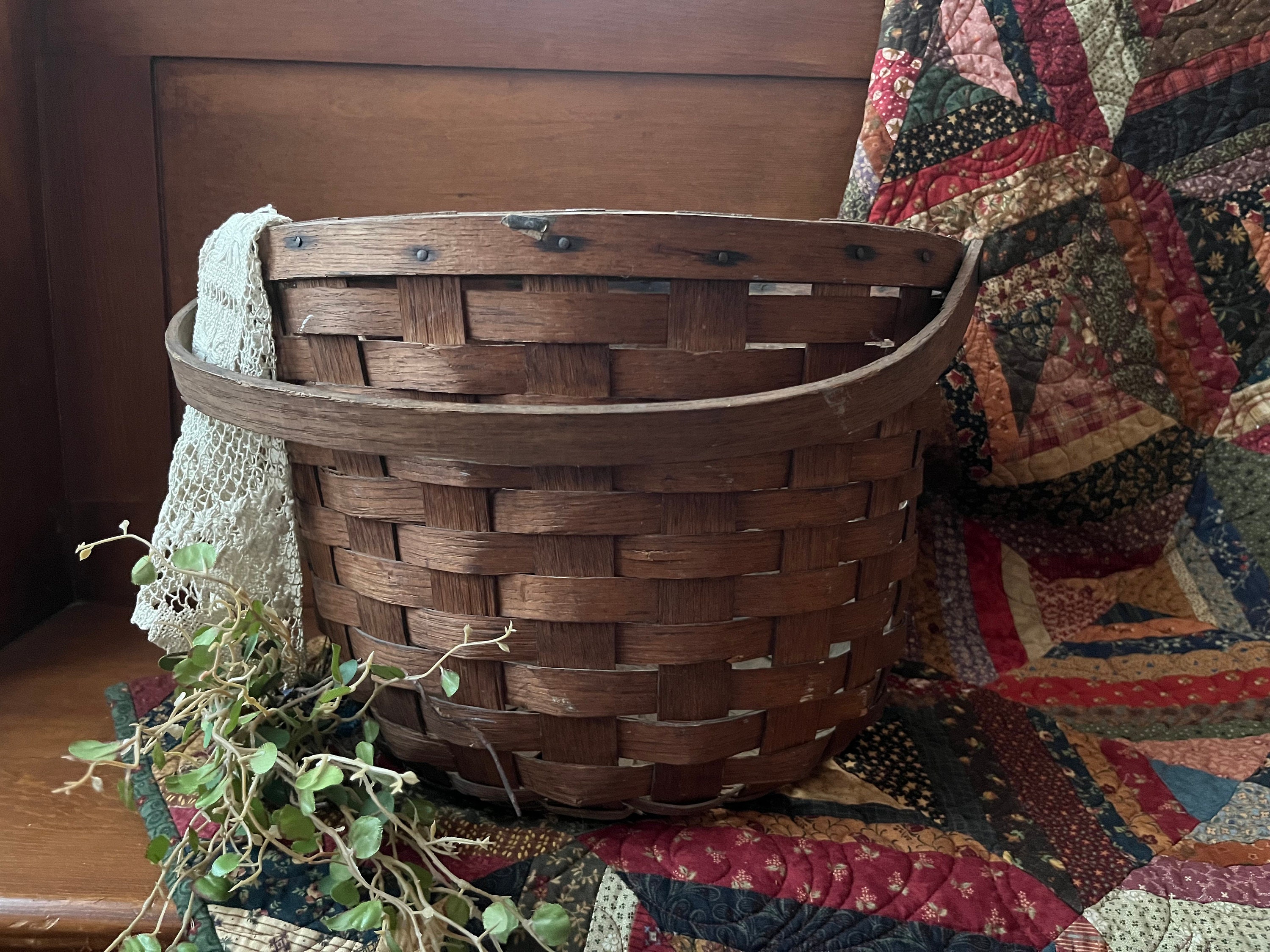 Antique Woven Wood Splint Basket Gathering Basket Farmers - Etsy