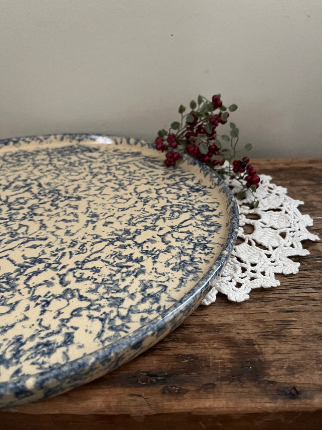 Vintage RRP Co Pizza Pan Made in Roseville Ohio Cobalt Blue Spongeware