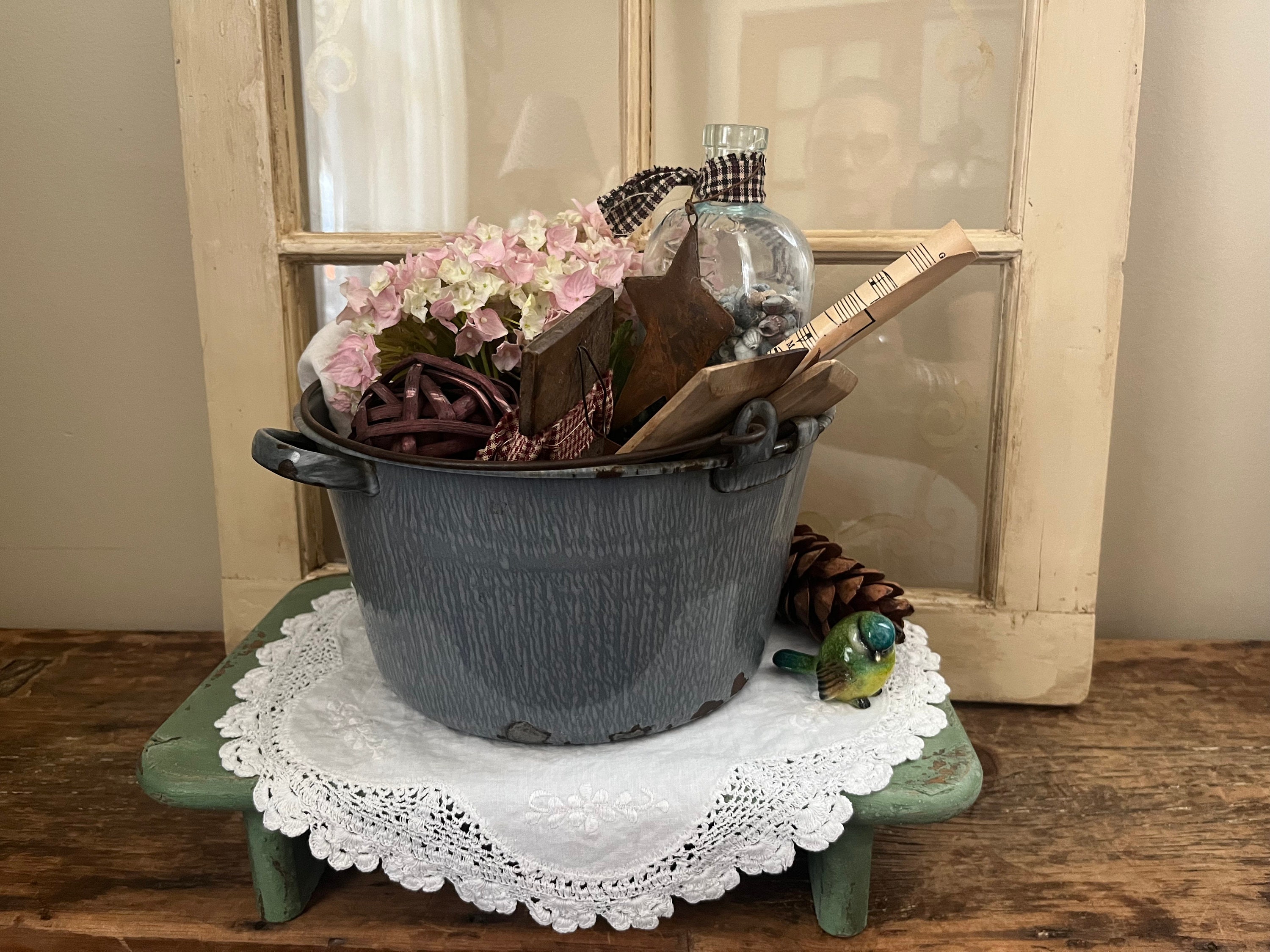 Vintage Enamel Bucket - Etsy