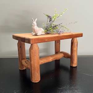 Vintage Pine Wood Stool w/ Carved Legs - Vintage Wood Step Stool Bench - Cabin Lake House Farmhouse Cottage Country Stacking Stool Bench