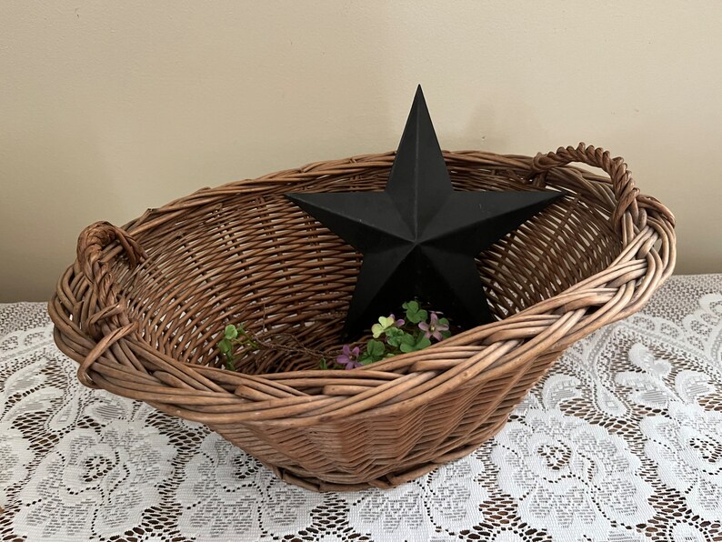 Vintage Basket Gathering Basket Farmers Market Basket Old Reed Wicker