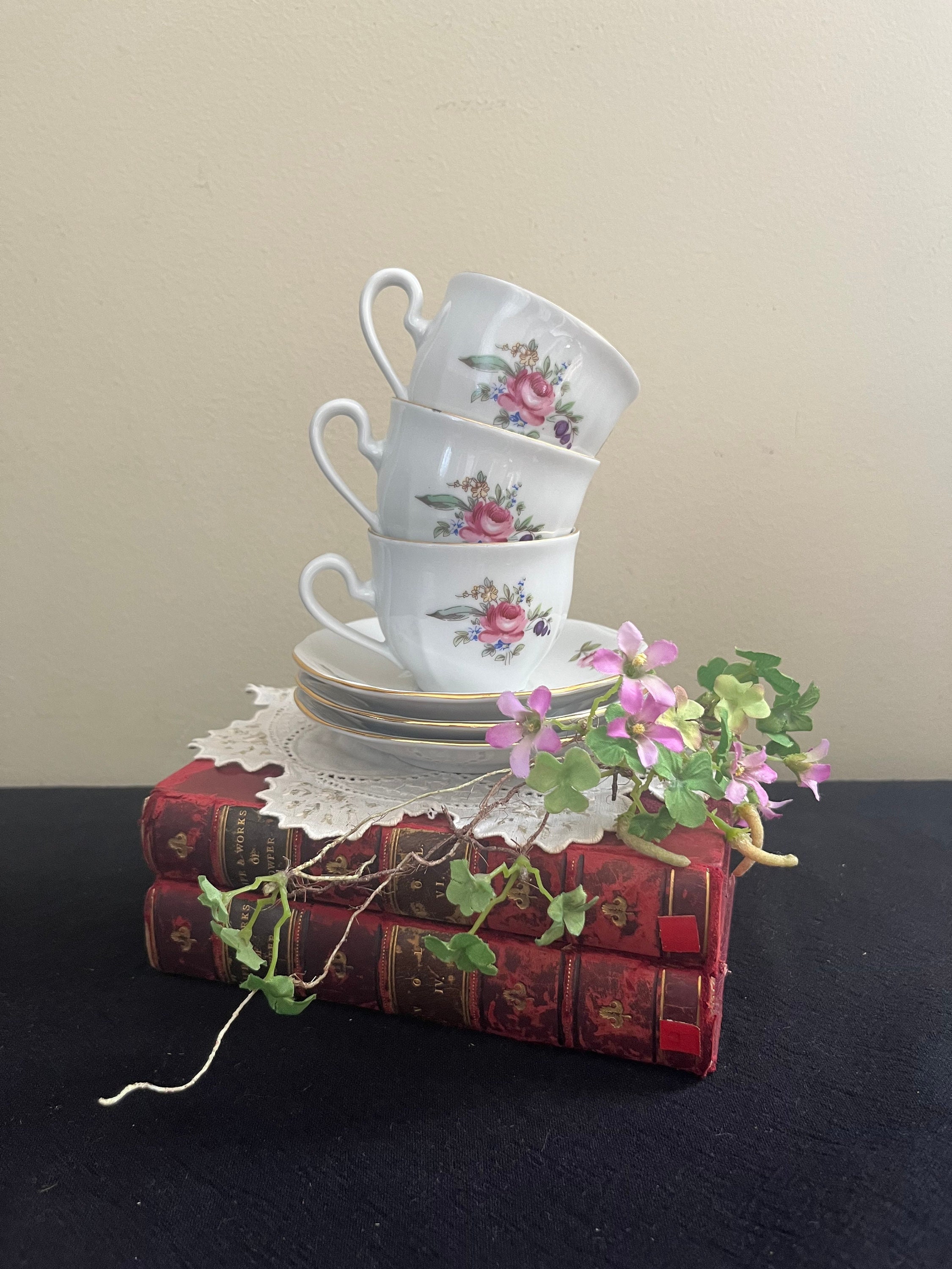 Watercolor Stack of Vintage Books and Tea Cup, Book Art, Books and