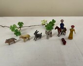 Vintage German Erzgebirge - 4 Animals - Man on Horse - Sitting Person - Christmas Putz Handmade Toys