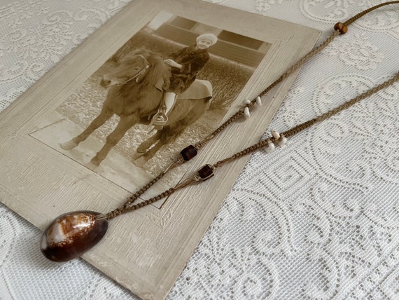 Vintage Macramé Cowrie Shell Necklace Boho Surf B… - image 3