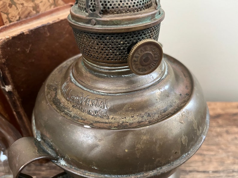 Vintage Brass Oil Lamp Millers Vestal Co Primitive Electric Etsy