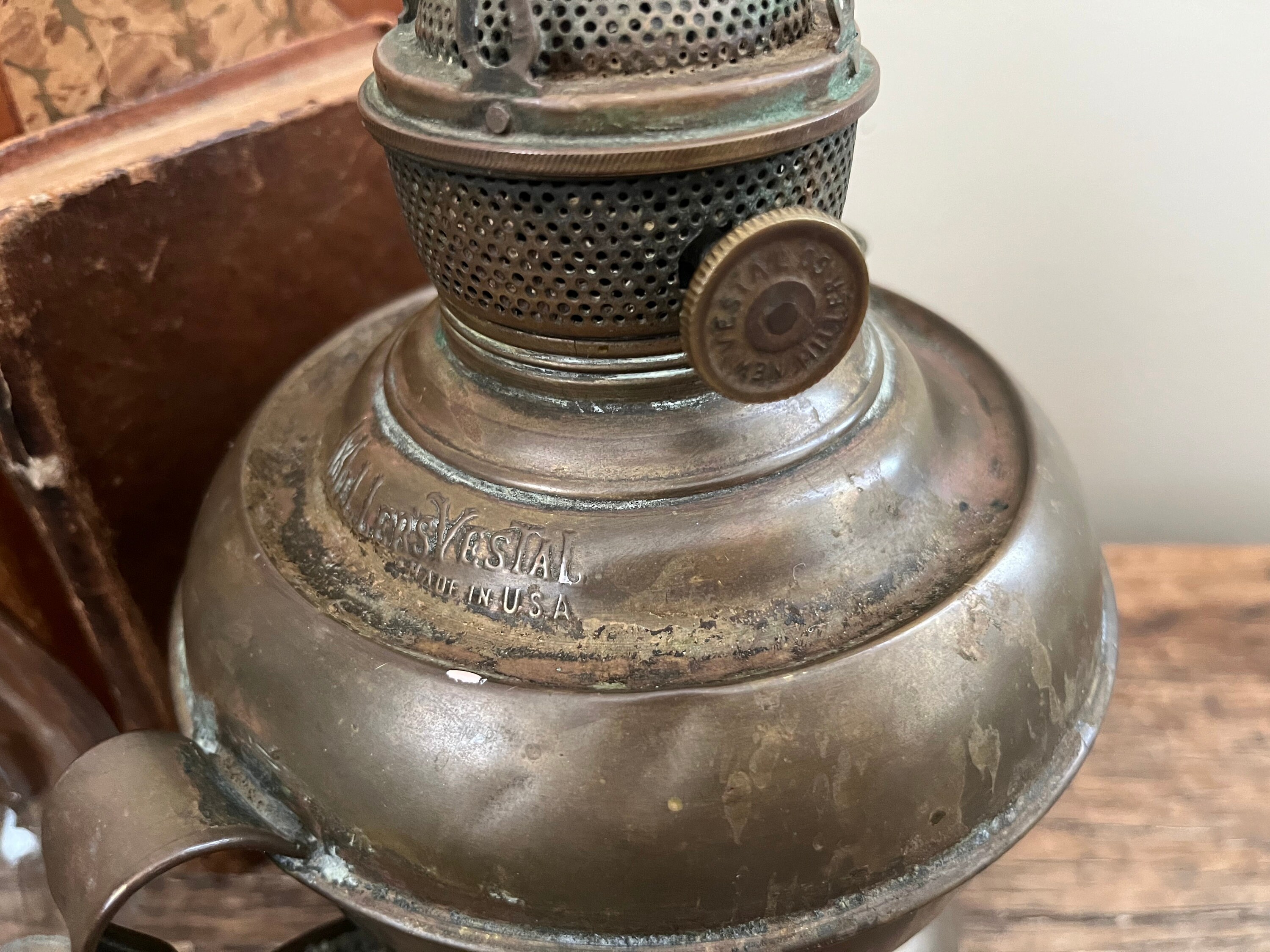 Vintage Brass Oil Lamp Millers Vestal Co Primitive Electric Etsy