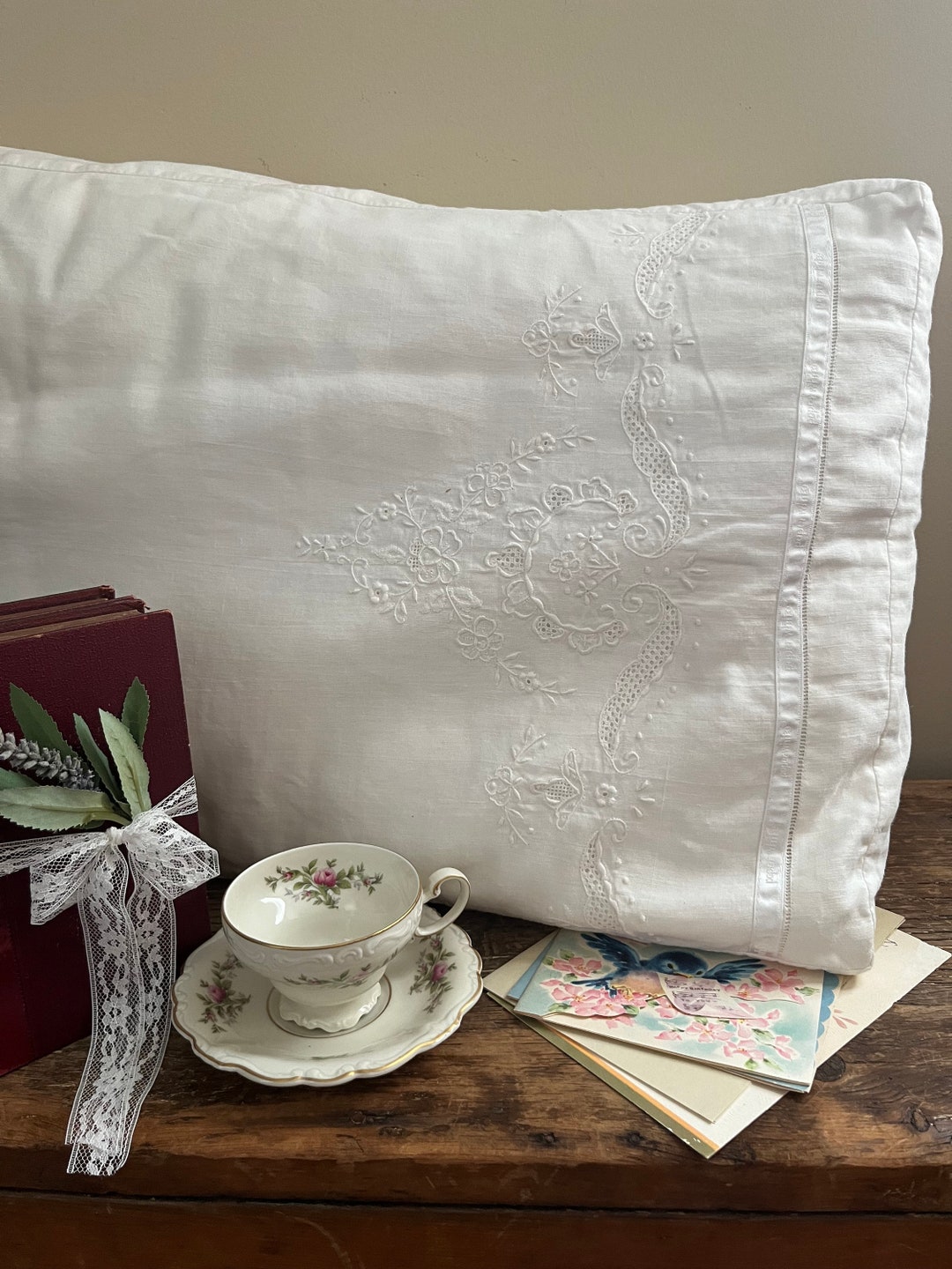 PAPER WHITE Pillow Sham W/pockets Vintage Pillow Sham With Pockets