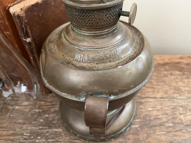 Vintage Brass Oil Lamp Millers Vestal Co Primitive Electric Antique
