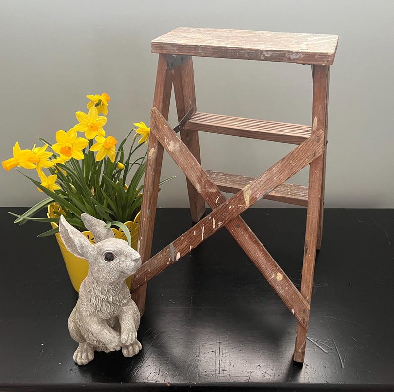 Old Wood Splattered Paint 2 Step Folding Ladder - Vintage Splatter ...