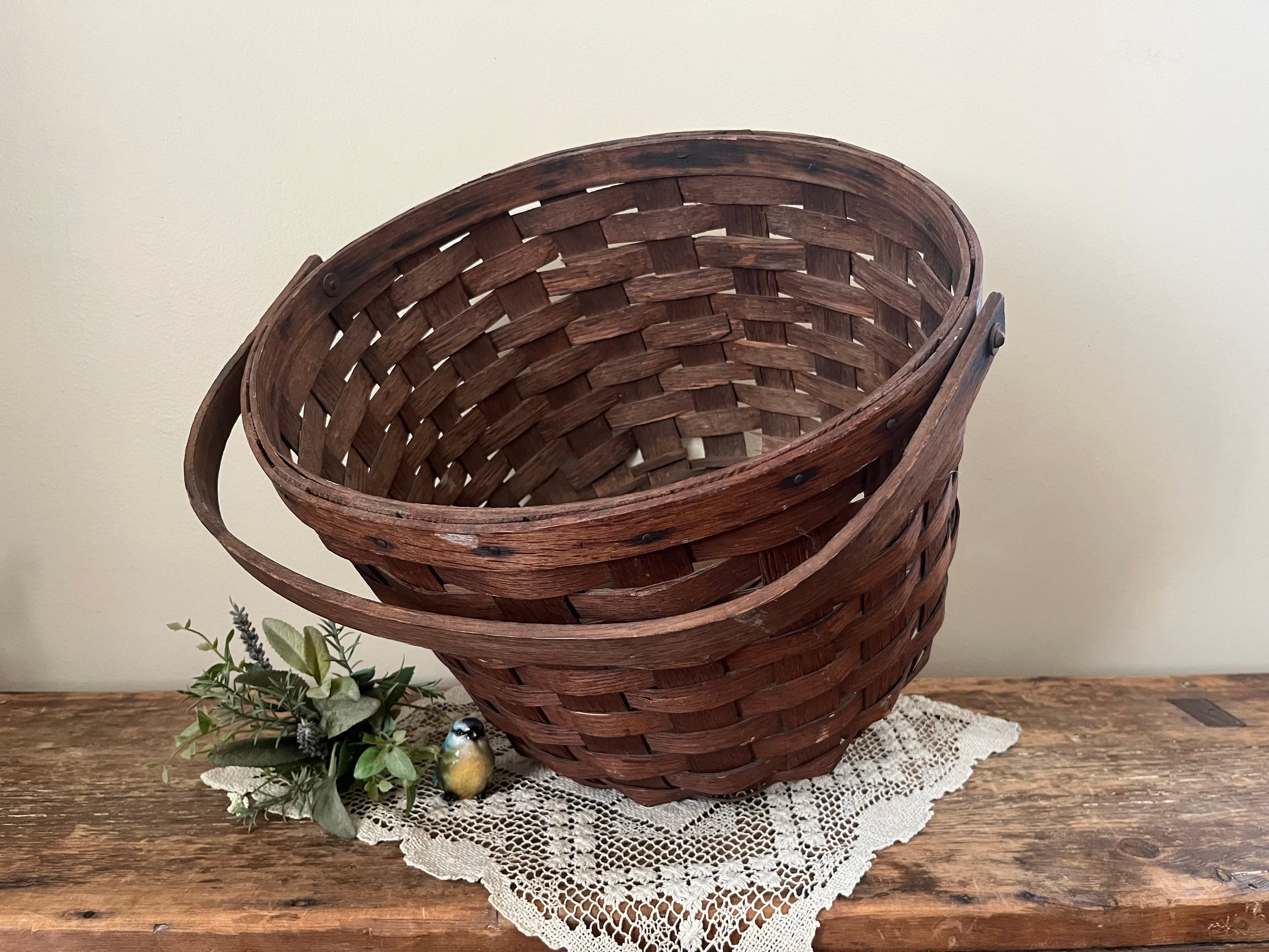 Antique Woven Wood Splint Basket Gathering Basket Farmers - Etsy